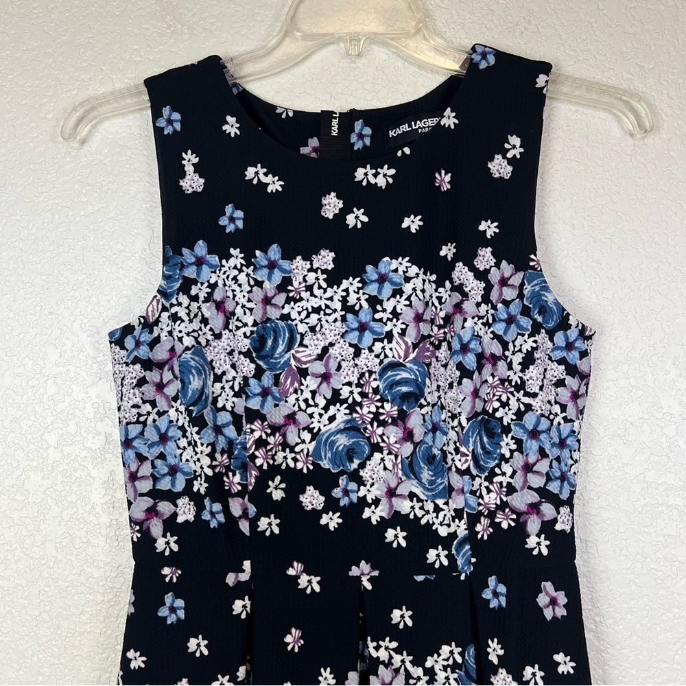 Karl Lagerfeld Black Purple Blue Floral Sleeveless Fit & Flare Dress size 4 - Picture 2 of 8